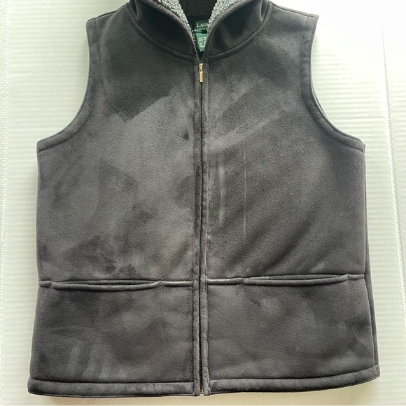 Lauren Ralph Lauren suede black hooded zip vest Small - Picture 3 of 7